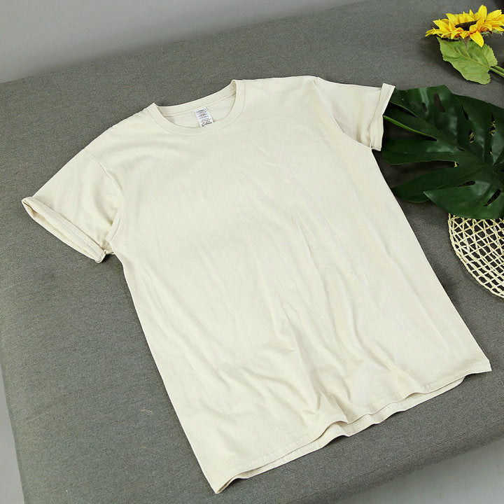 American Retro Loose Men's And Women's Solid Color Solid Color Bottoming Cotton Short-sleeved