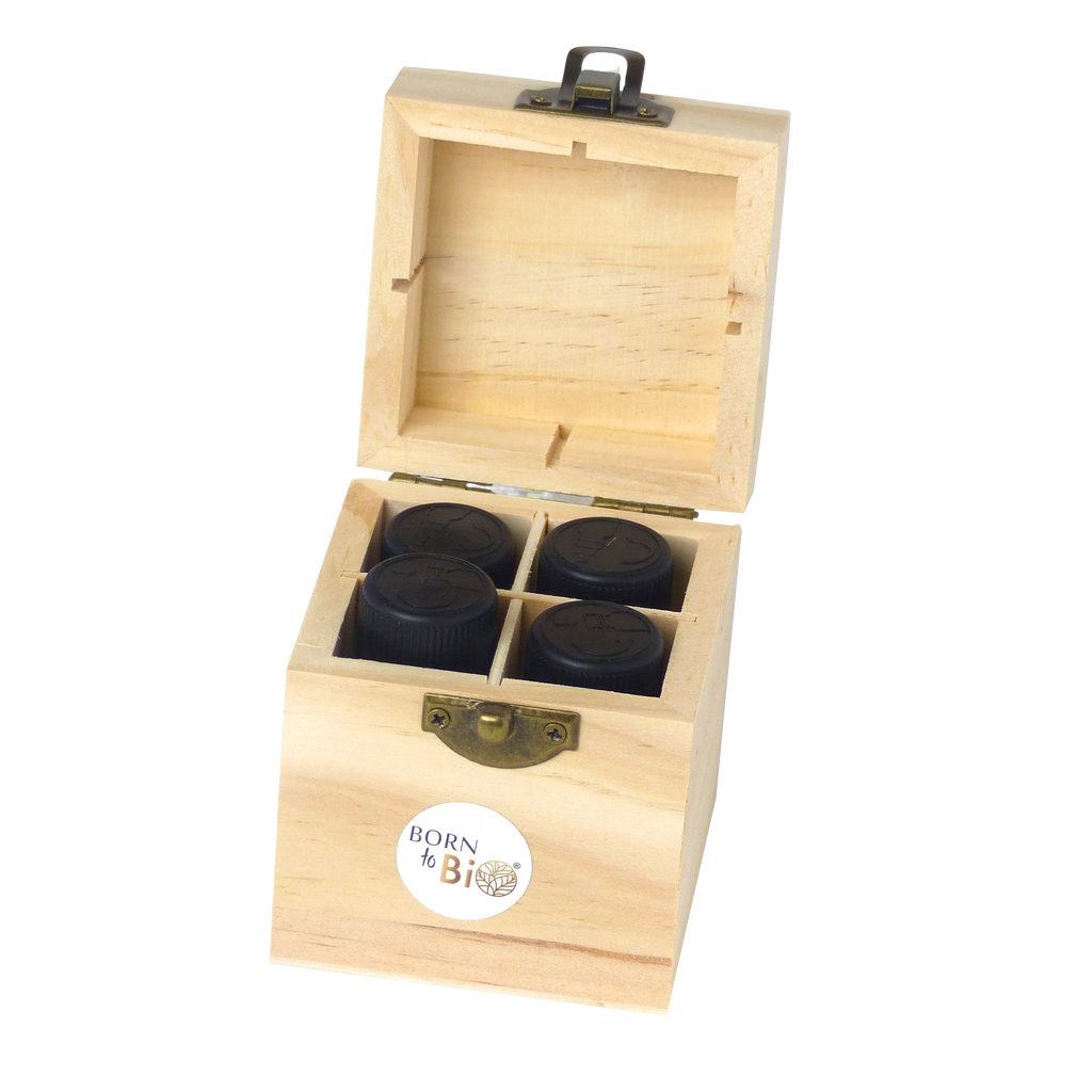 Boîte en bois pour 4 flacons d'huiles