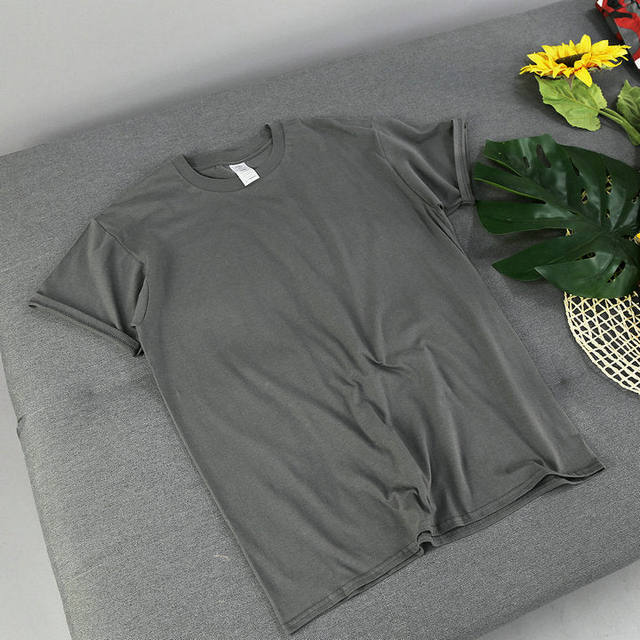 American Retro Loose Men's And Women's Solid Color Solid Color Bottoming Cotton Short-sleeved