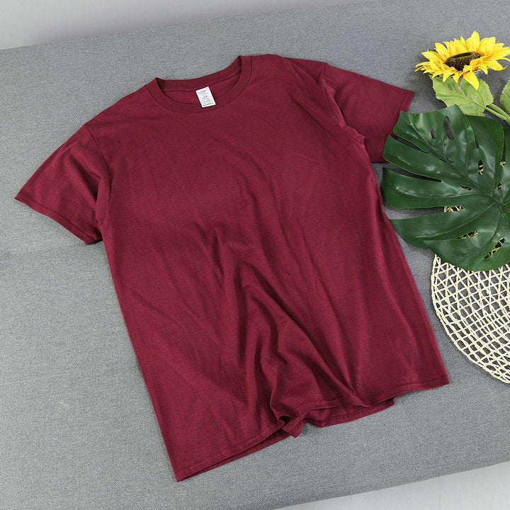 American Retro Loose Men's And Women's Solid Color Solid Color Bottoming Cotton Short-sleeved