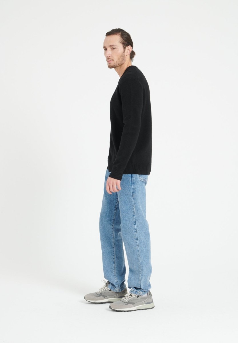 Pull col V homme en cachemire 4 fils noir - LUKE 13