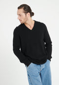 Pull col V homme en cachemire 4 fils noir - LUKE 13