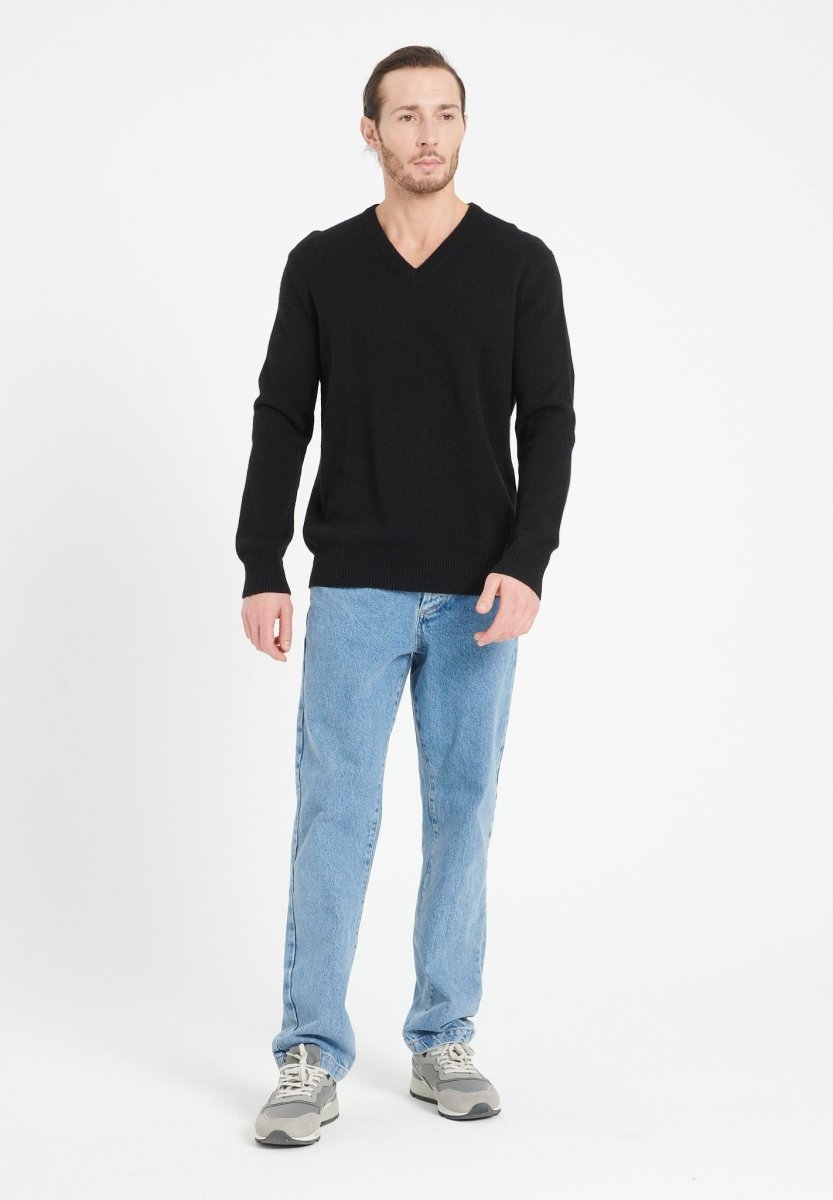 Pull col V homme en cachemire 4 fils noir - LUKE 13