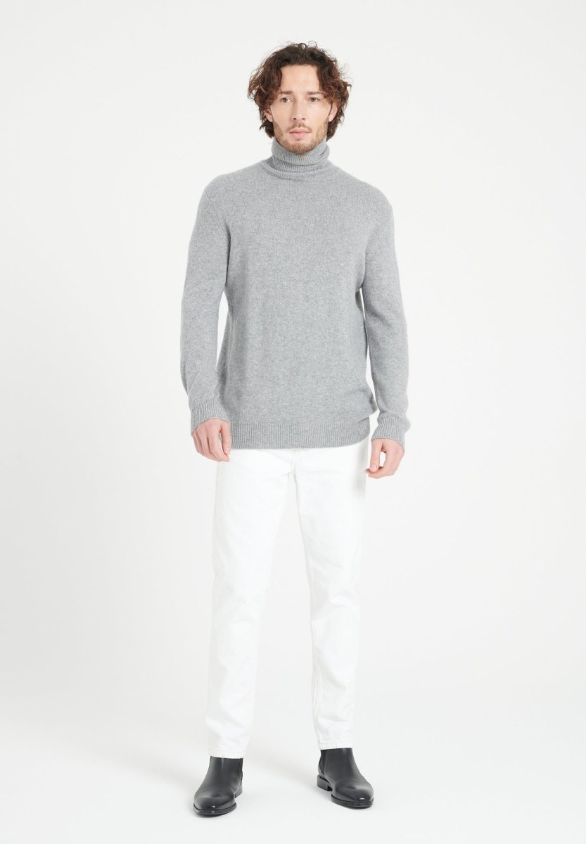 Pull col roulé homme en cachemire 4 fils gris clair - LUKE 15