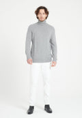 Pull col roulé homme en cachemire 4 fils gris clair - LUKE 15