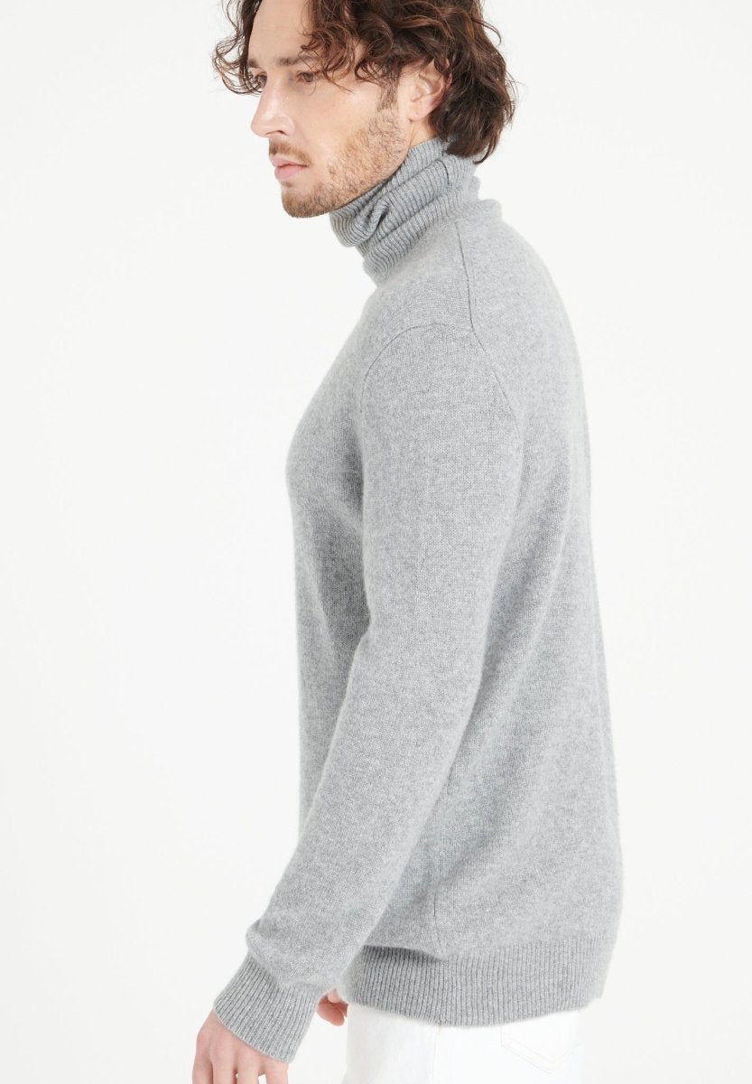 Pull col roulé homme en cachemire 4 fils gris clair - LUKE 15