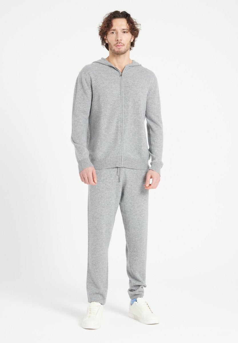 Sweat à capuche zippé homme en cachemire gris clair - LUKE 6