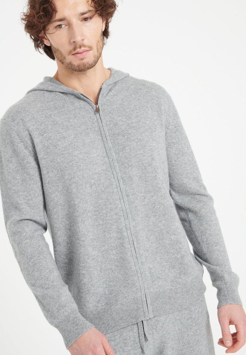 Sweat à capuche zippé homme en cachemire gris clair - LUKE 6