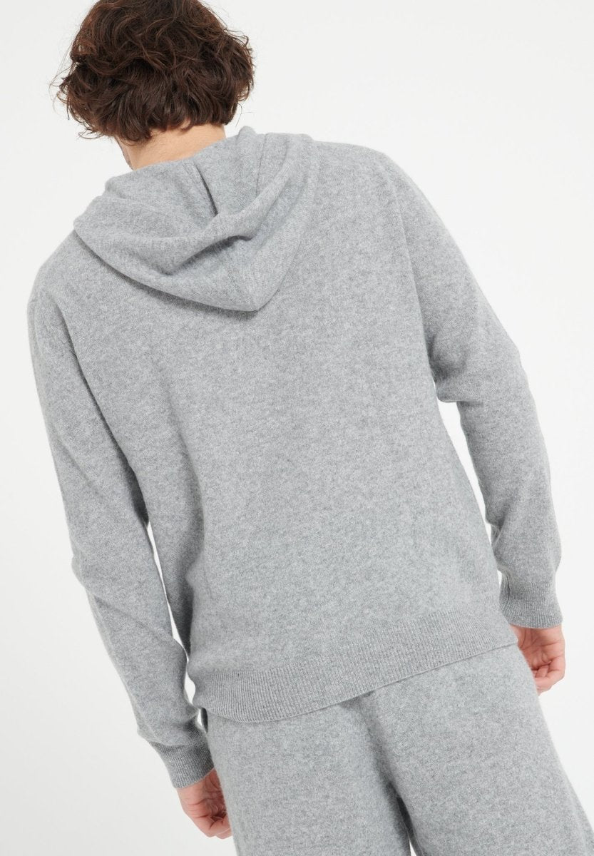 Sweat à capuche zippé homme en cachemire gris clair - LUKE 6