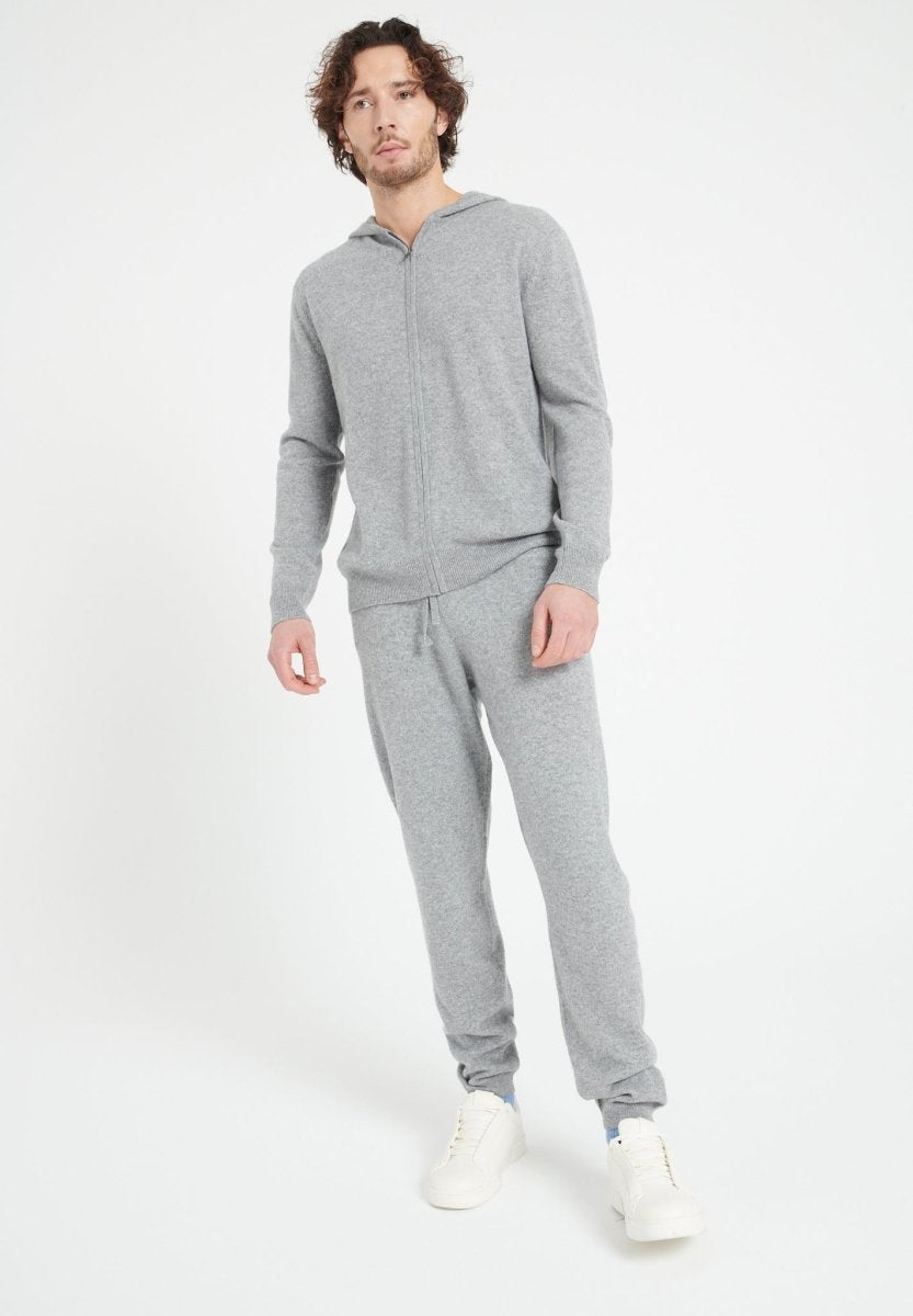 Sweat à capuche zippé homme en cachemire gris clair - LUKE 6